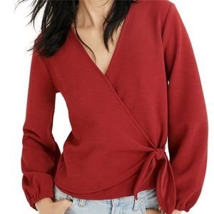 Madewell Crepe Wrap Top Deep Crimson Red Long Sleeve Blouse Shirt Size Small NWT
